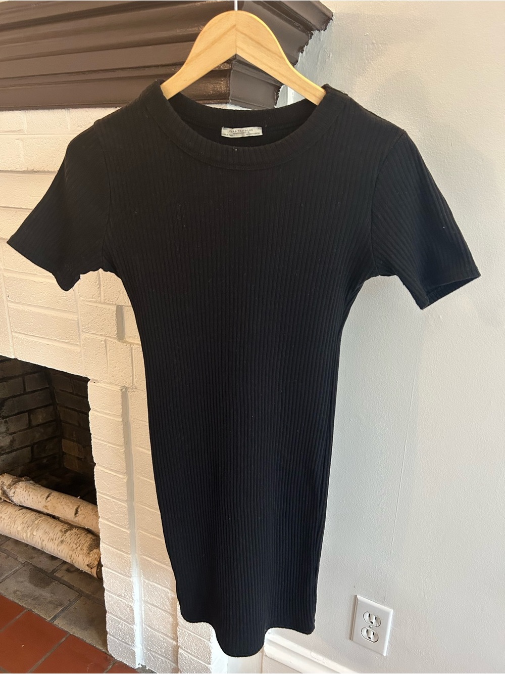 Zara Black Ribbed Short Sleeve Mini Dress